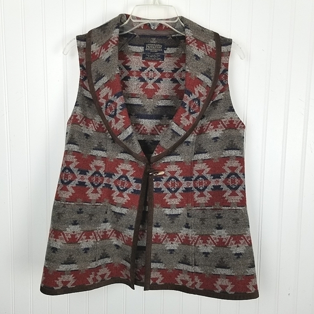 Pendleton Woolen Mills Southwest Aztec Vest Wool Geometric Suede Mens Size Small - Picture 6 of 6